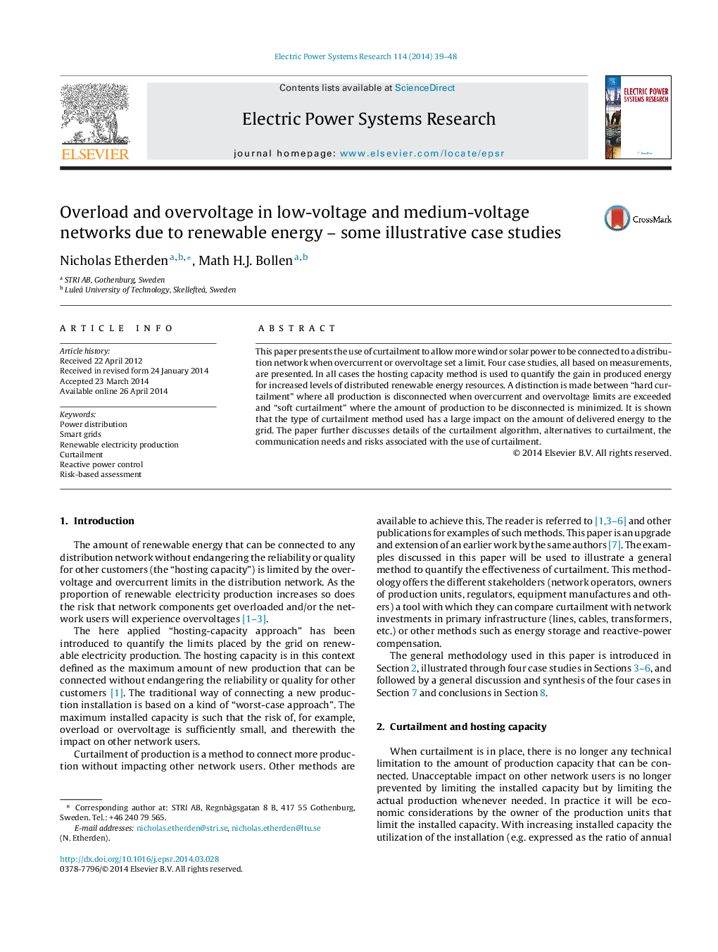 Overload and overvoltage in low-voltage and medium-voltage networks due to renewable energy – some illustrative case studies