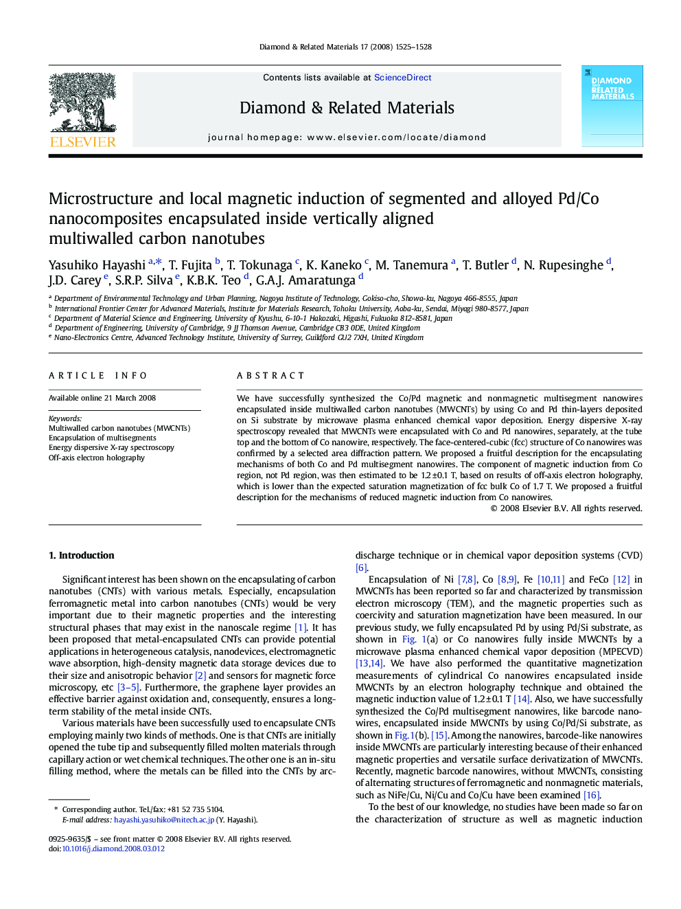 Microstructure and local magnetic induction of segmented and alloyed Pd/Co nanocomposites encapsulated inside vertically aligned multiwalled carbon nanotubes