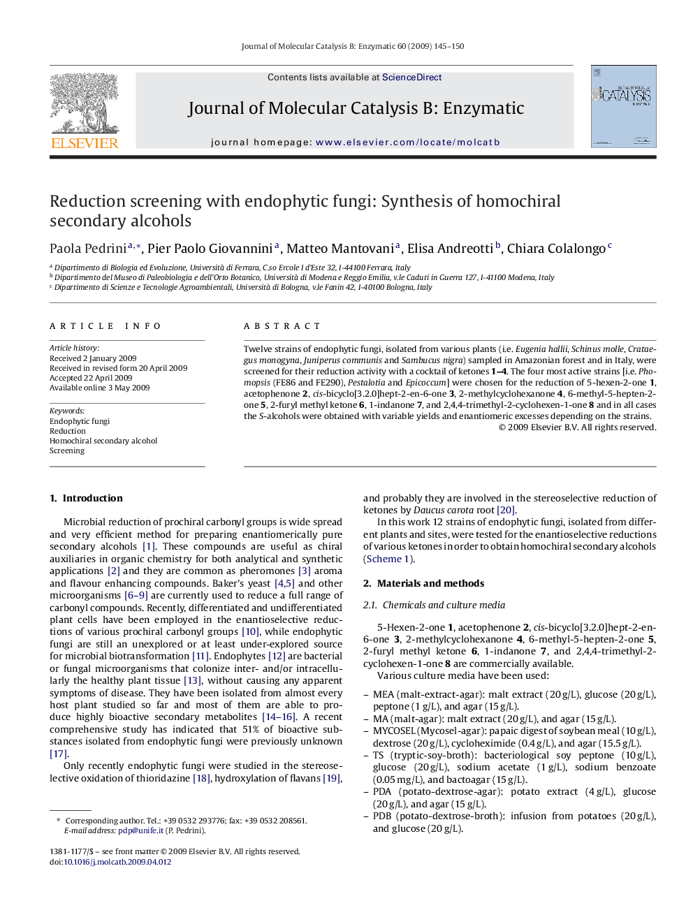 Reduction screening with endophytic fungi: Synthesis of homochiral secondary alcohols