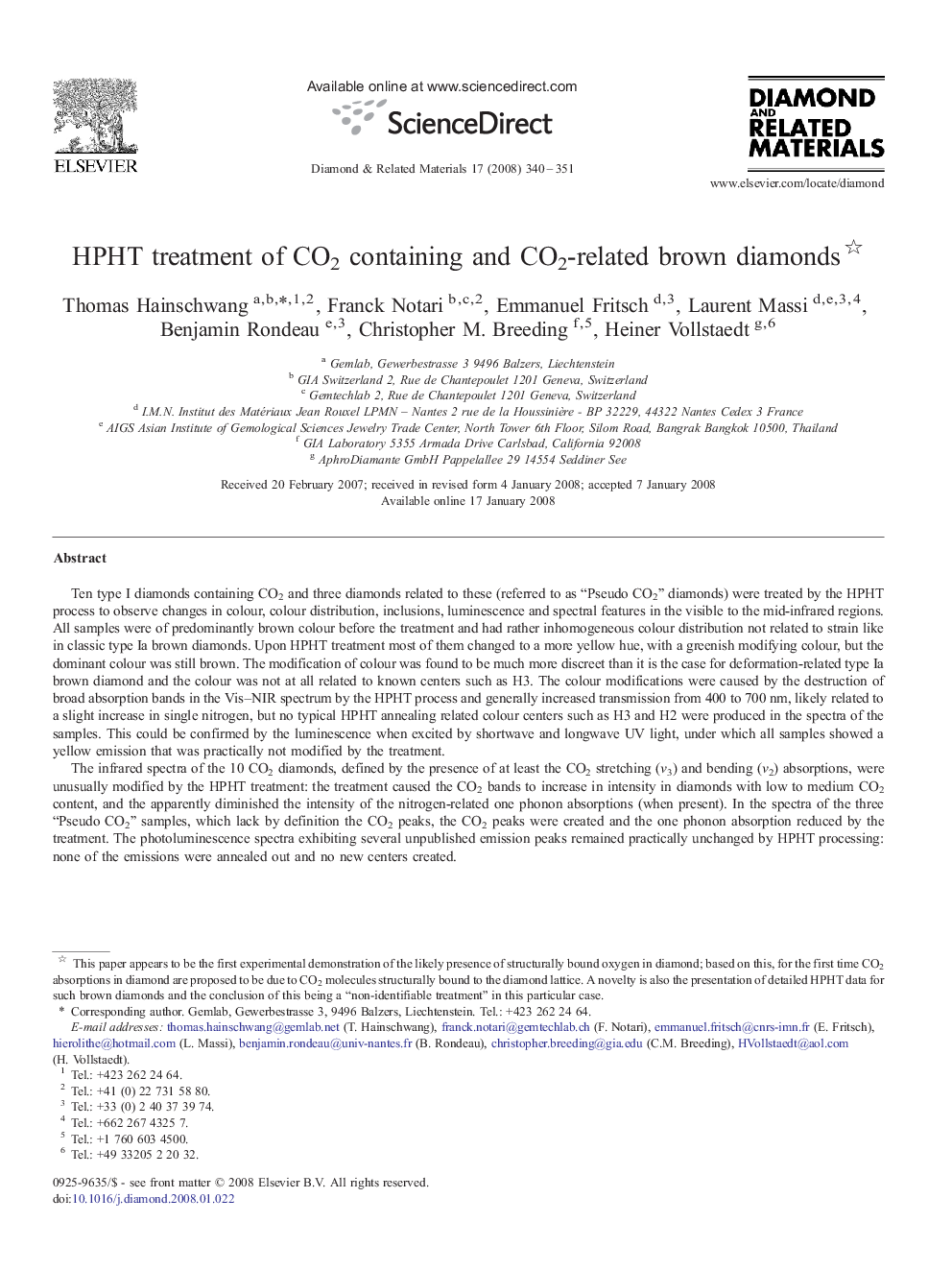 HPHT treatment of CO2 containing and CO2-related brown diamonds 