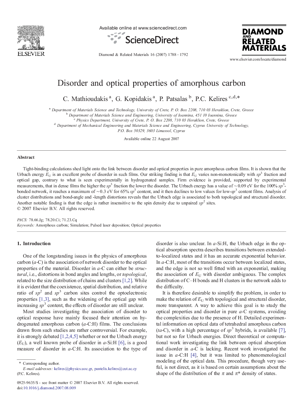 Disorder and optical properties of amorphous carbon