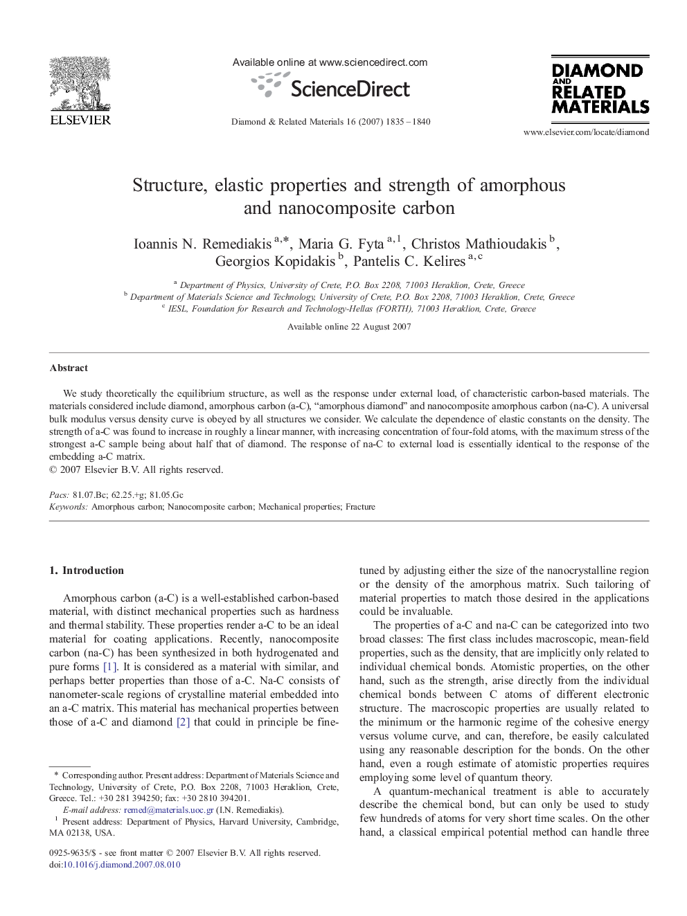 Structure, elastic properties and strength of amorphous and nanocomposite carbon