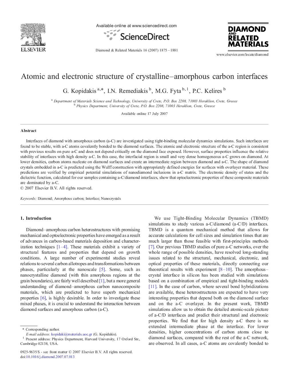 Atomic and electronic structure of crystalline–amorphous carbon interfaces