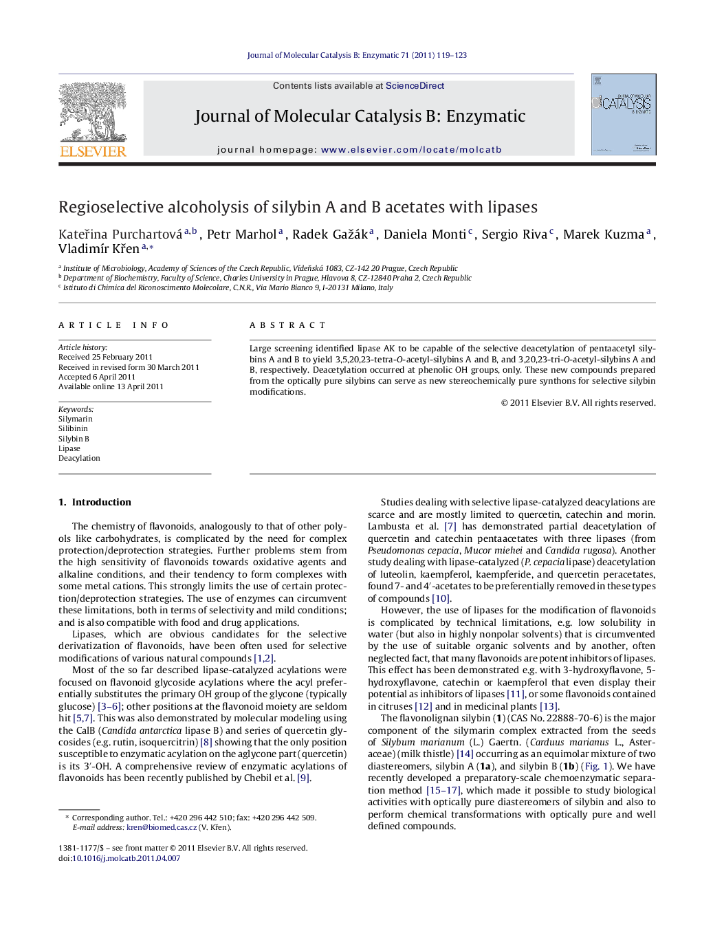 Regioselective alcoholysis of silybin A and B acetates with lipases