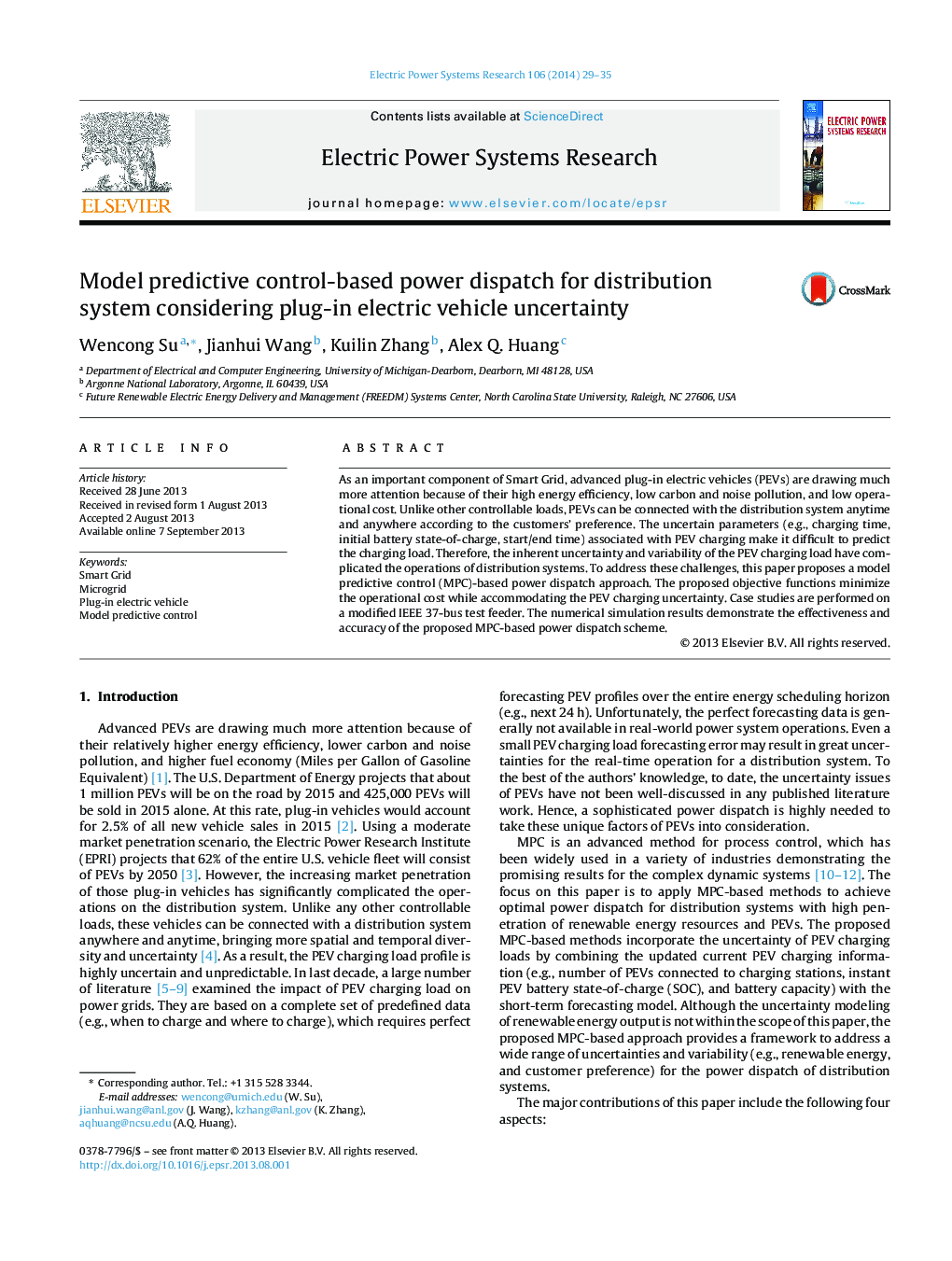 Model predictive control-based power dispatch for distribution system considering plug-in electric vehicle uncertainty