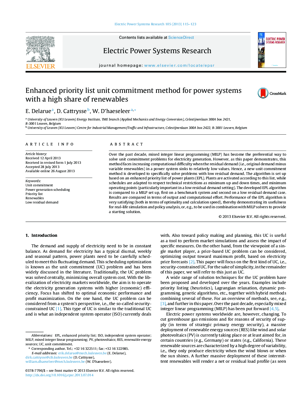 Enhanced priority list unit commitment method for power systems with a high share of renewables