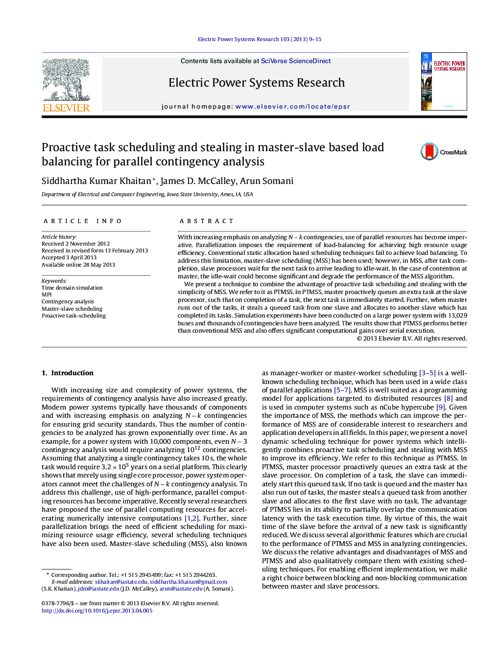 Proactive task scheduling and stealing in master-slave based load balancing for parallel contingency analysis