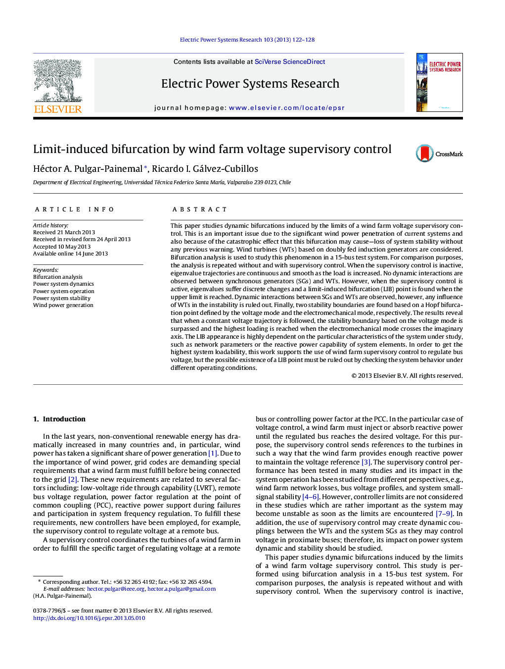 Limit-induced bifurcation by wind farm voltage supervisory control