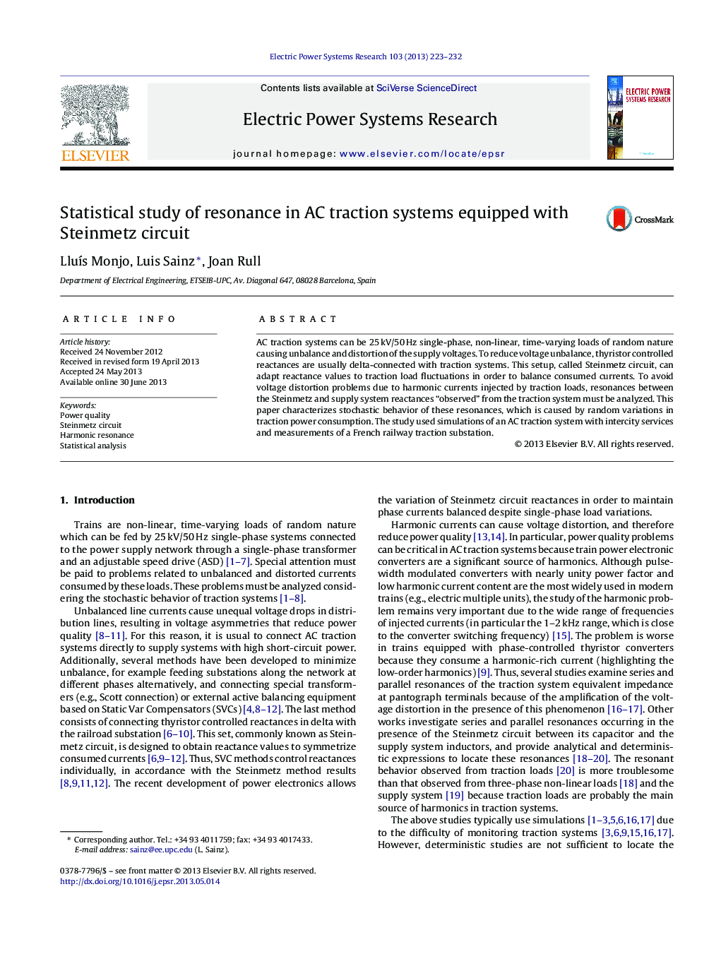 Statistical study of resonance in AC traction systems equipped with Steinmetz circuit