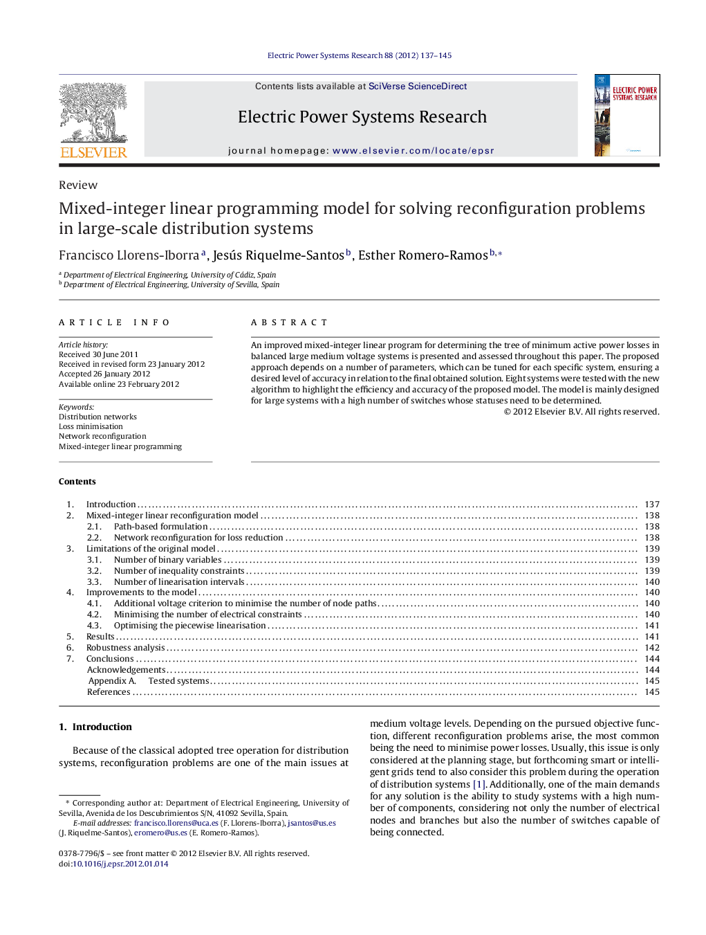 Mixed-integer linear programming model for solving reconfiguration problems in large-scale distribution systems