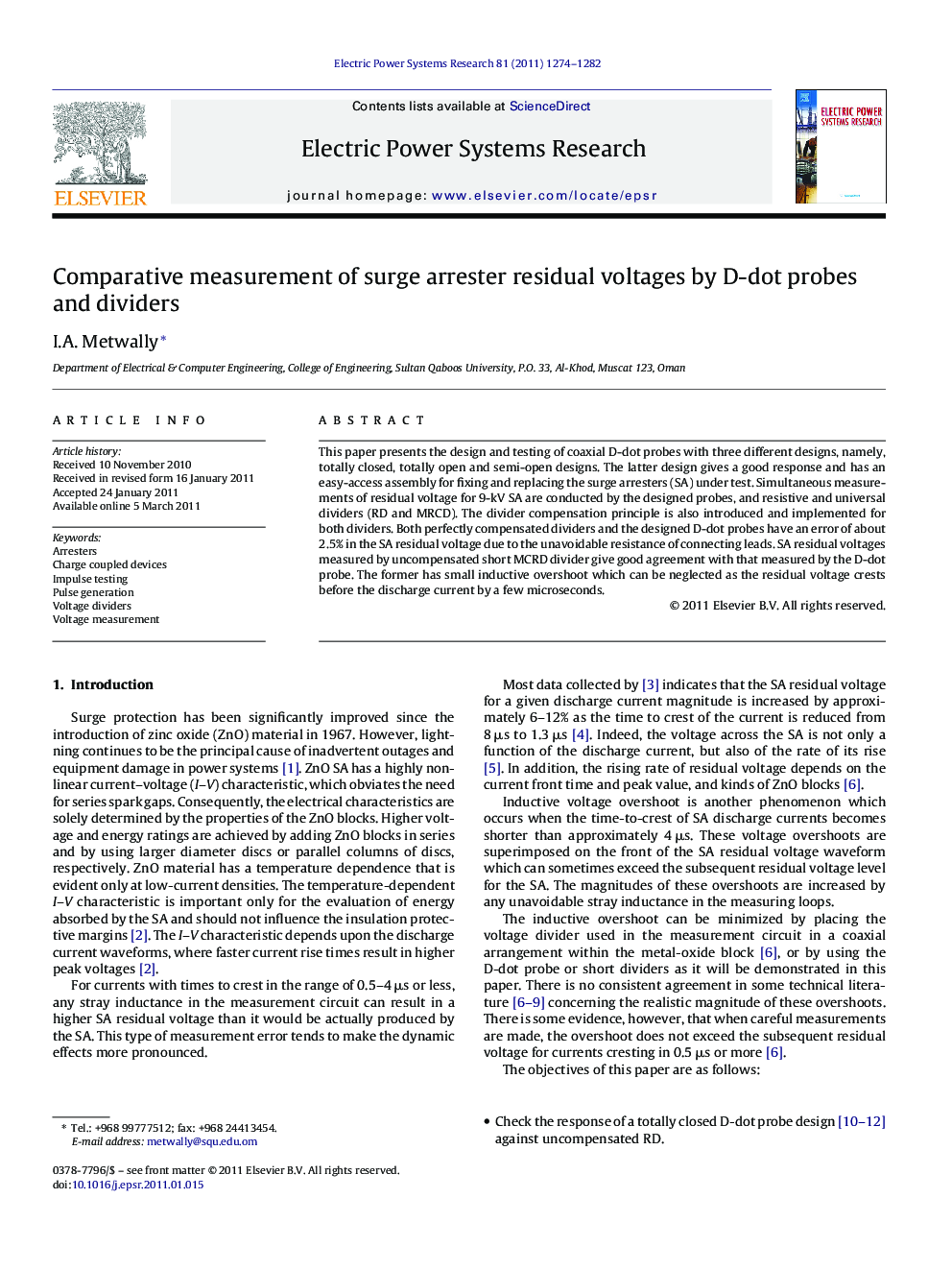 Comparative measurement of surge arrester residual voltages by D-dot probes and dividers