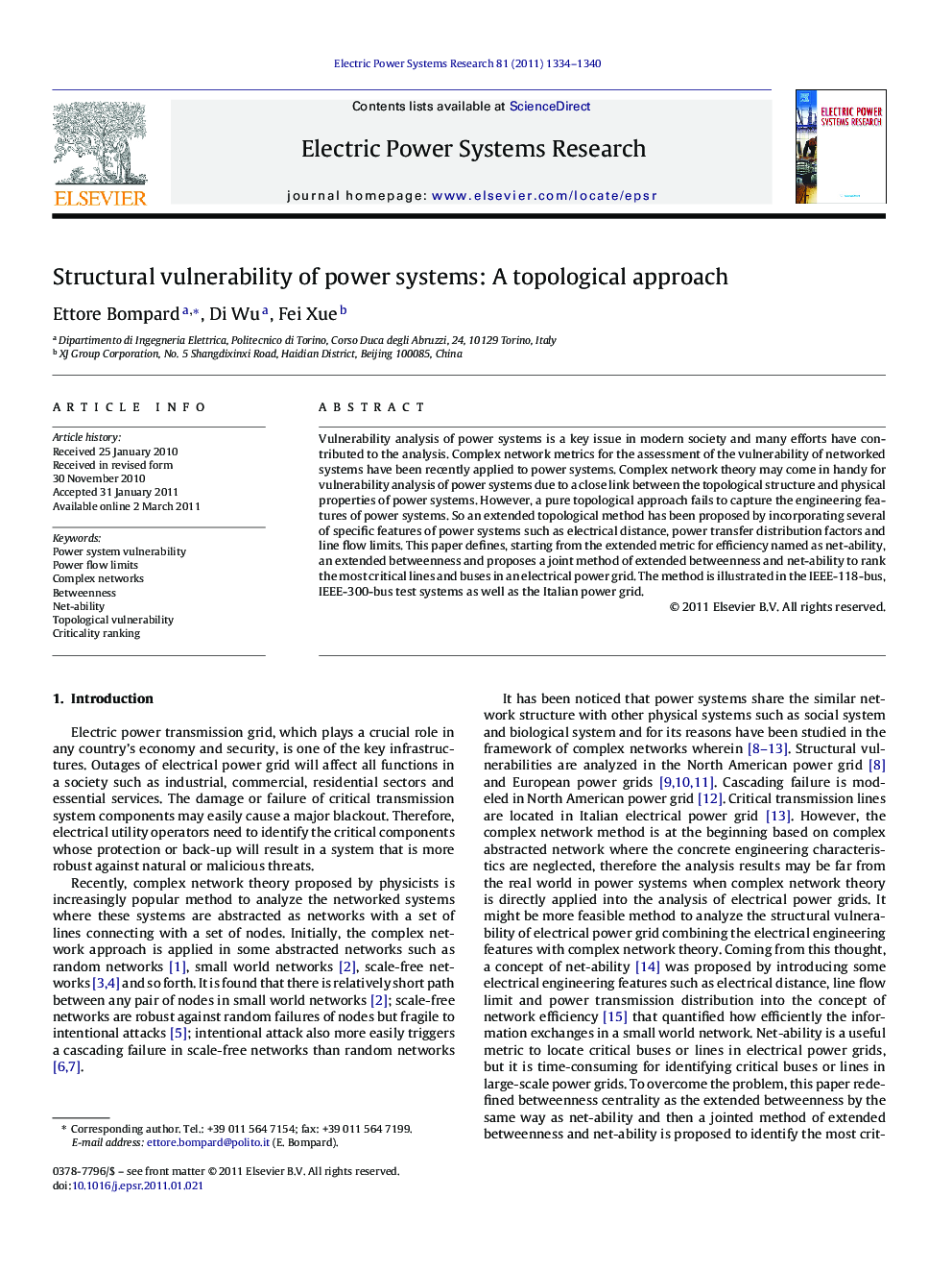 Structural vulnerability of power systems: A topological approach