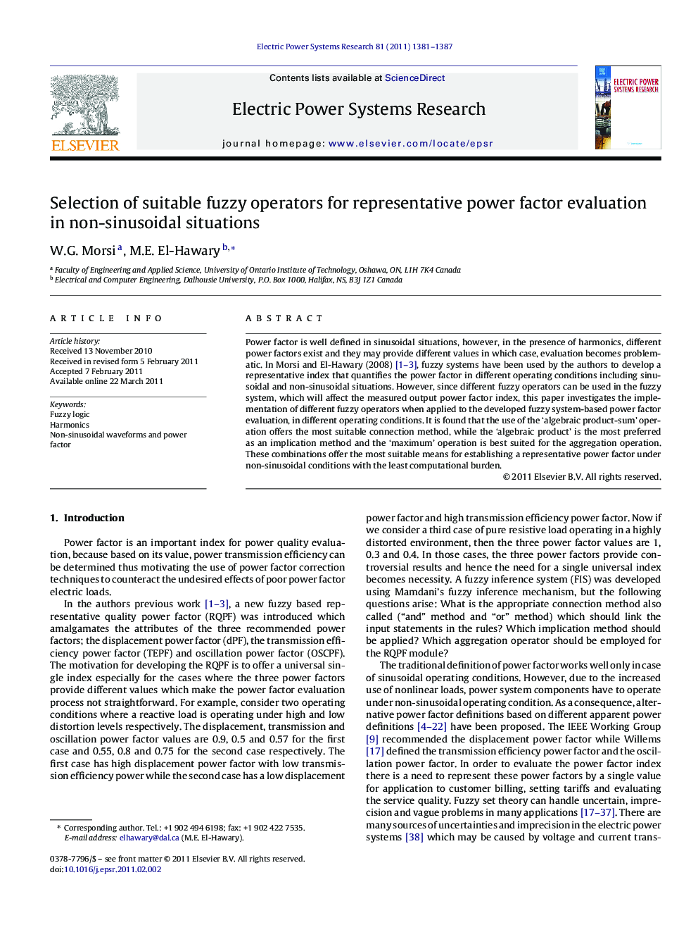 Selection of suitable fuzzy operators for representative power factor evaluation in non-sinusoidal situations