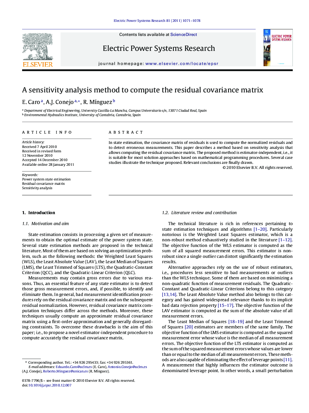 عکس صفحه اول مقاله: A sensitivity analysis method to compute the residual covariance matrix A sensitivity analysis method to compute the residual covariance matrix