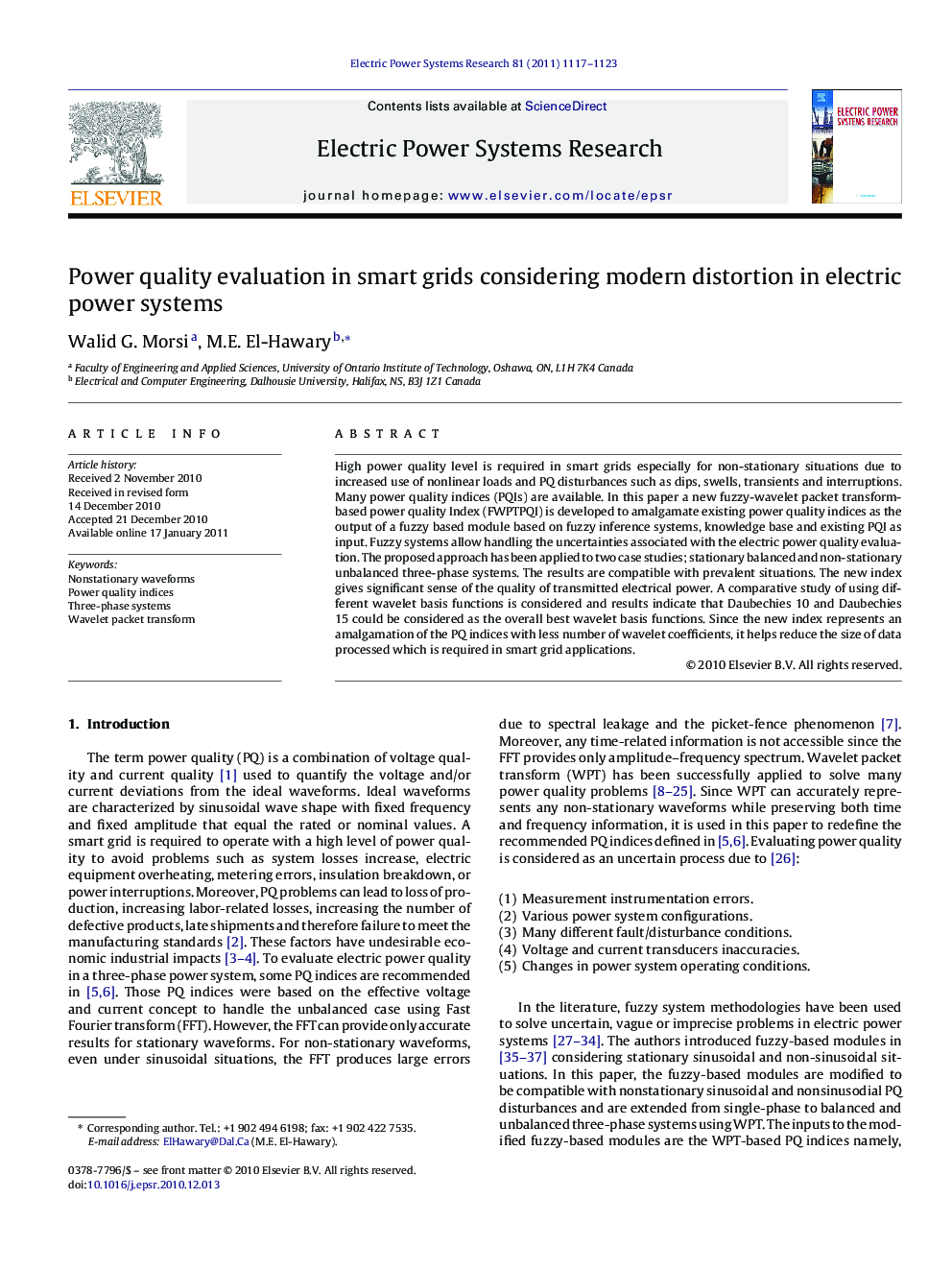 Power quality evaluation in smart grids considering modern distortion in electric power systems