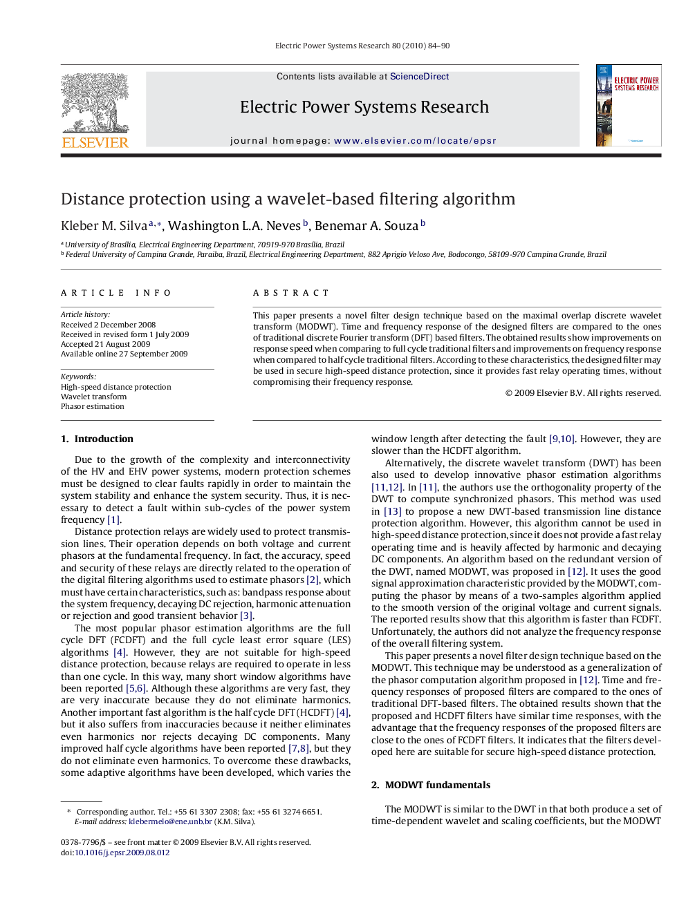 Distance protection using a wavelet-based filtering algorithm