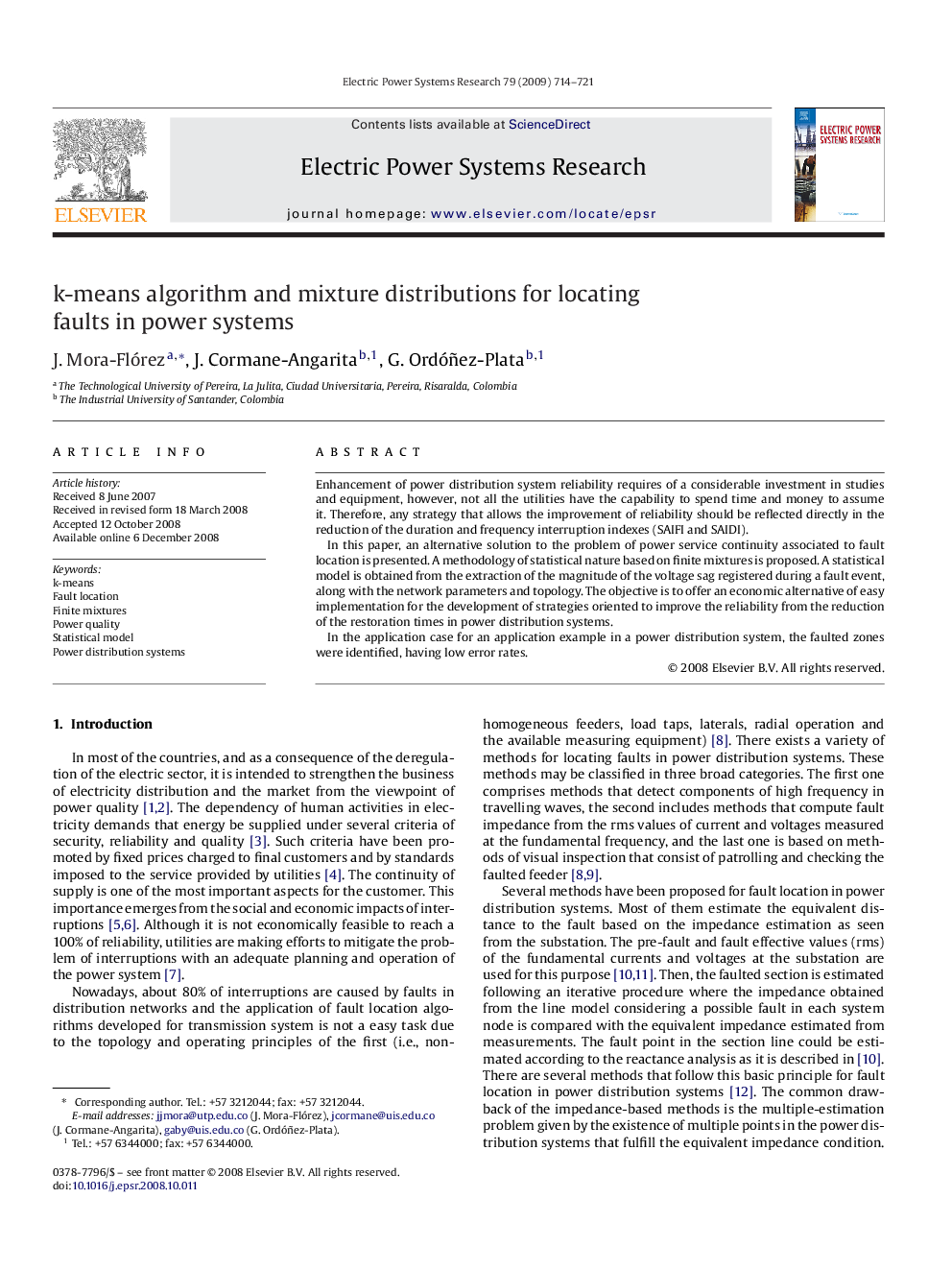 k-means algorithm and mixture distributions for locating faults in power systems