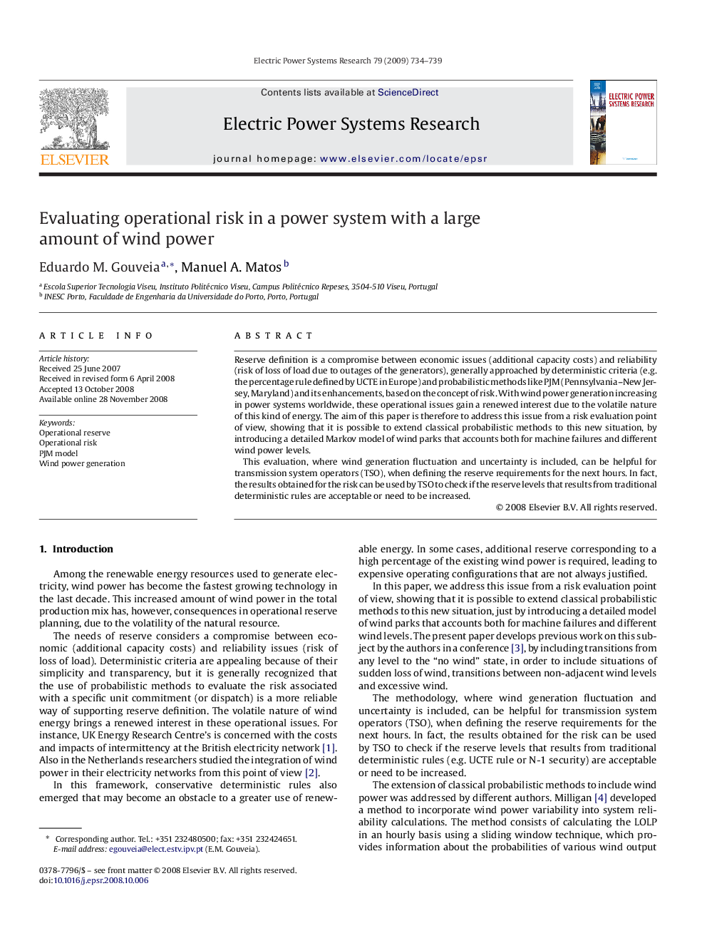 Evaluating operational risk in a power system with a large amount of wind power