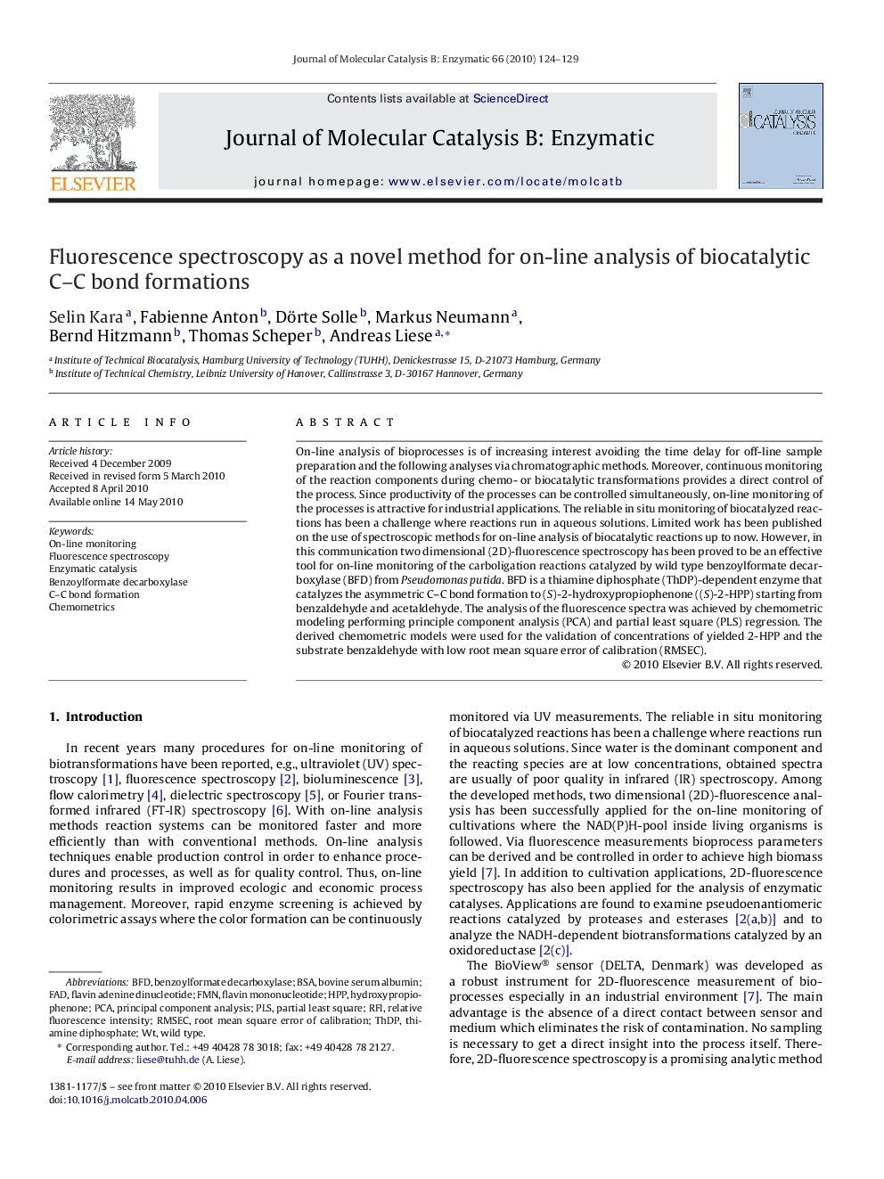 Fluorescence spectroscopy as a novel method for on-line analysis of biocatalytic C–C bond formations