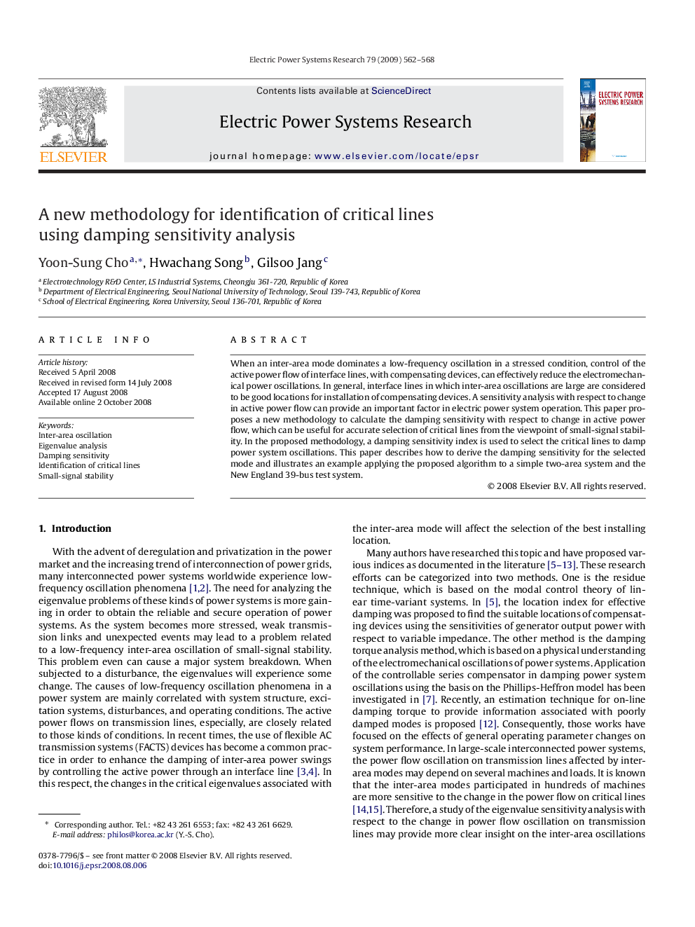 A new methodology for identification of critical lines using damping sensitivity analysis