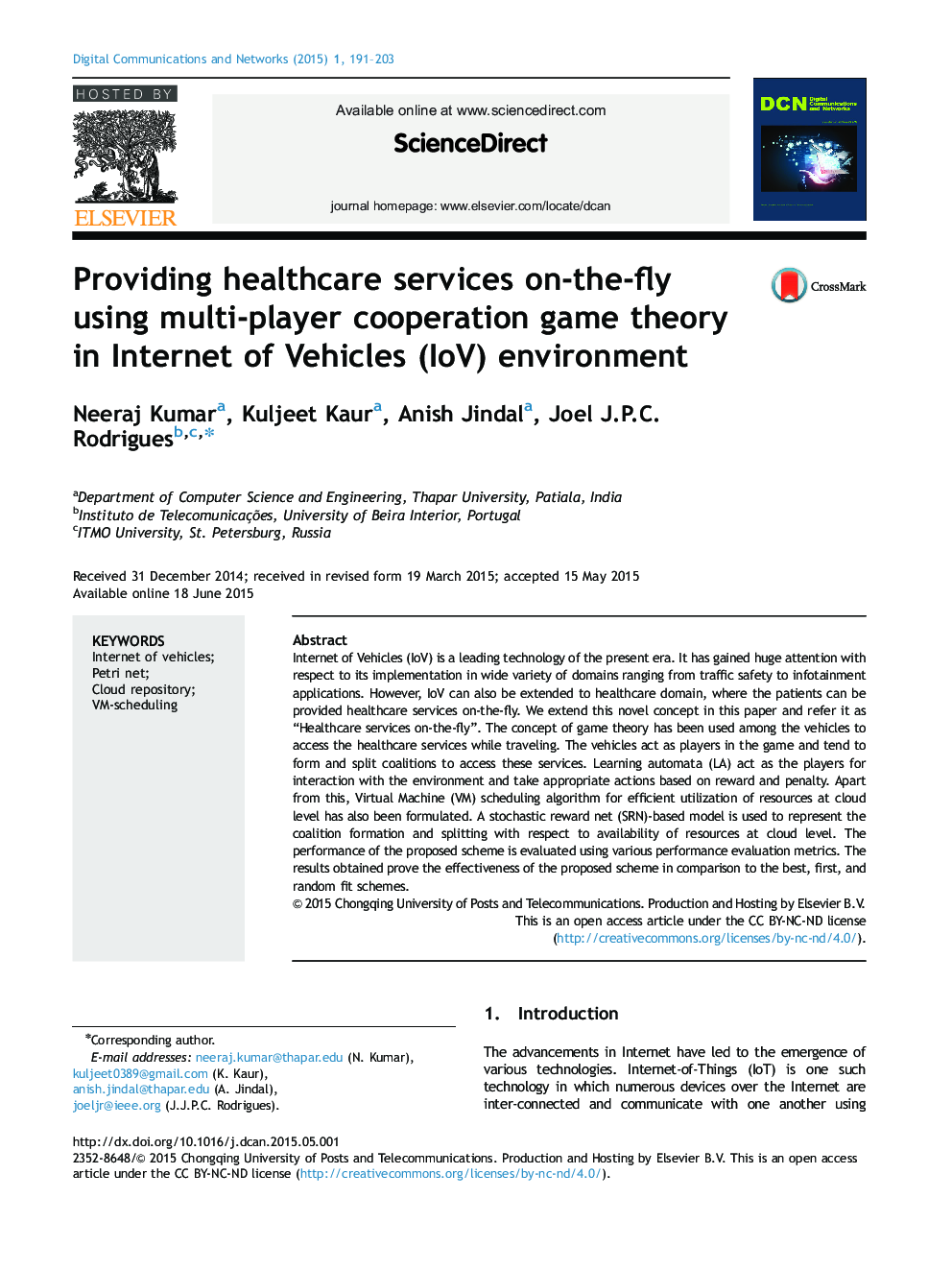 Providing healthcare services on-the-fly using multi-player cooperation game theory in Internet of Vehicles (IoV) environment