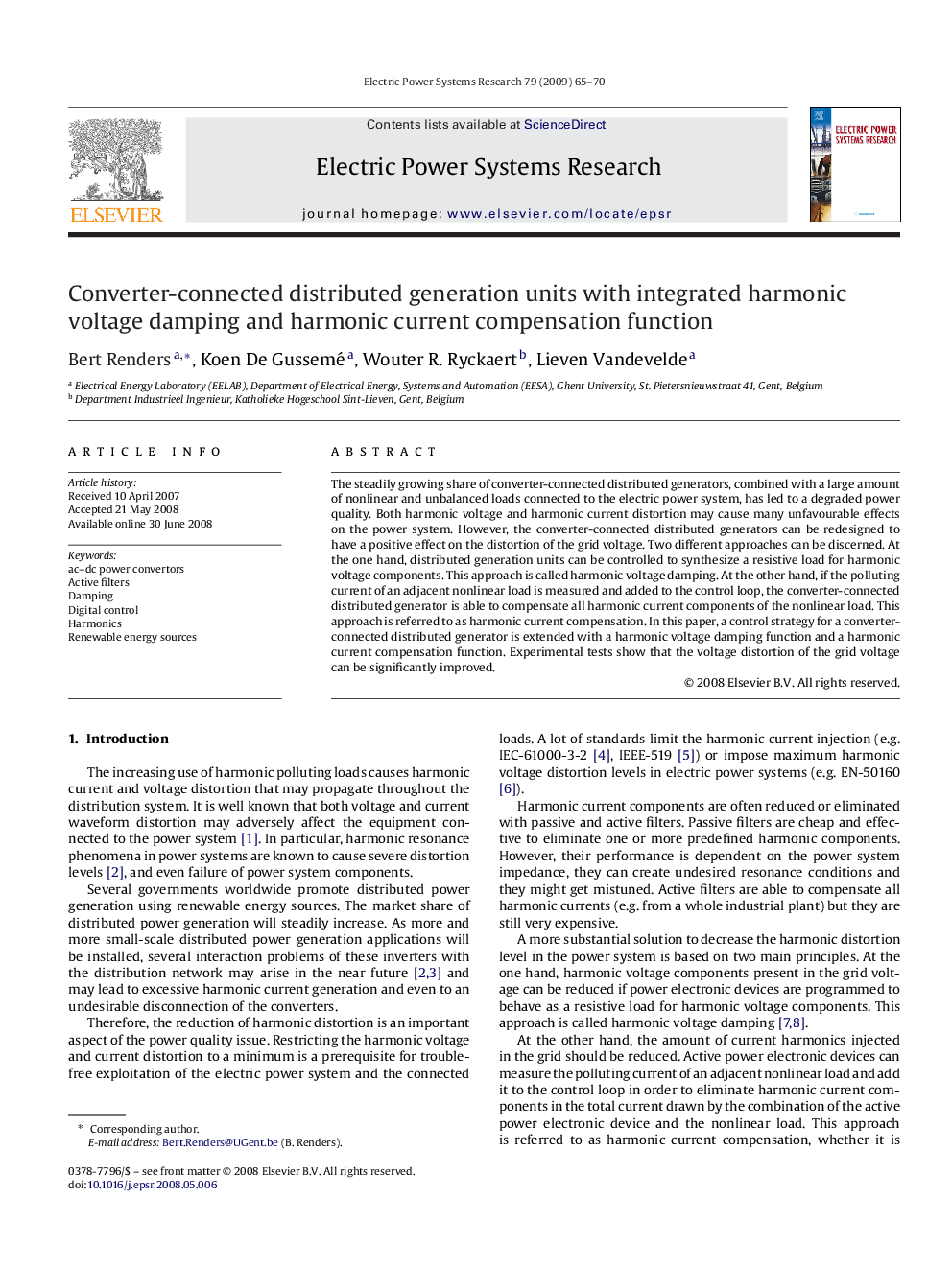 Converter-connected distributed generation units with integrated harmonic voltage damping and harmonic current compensation function