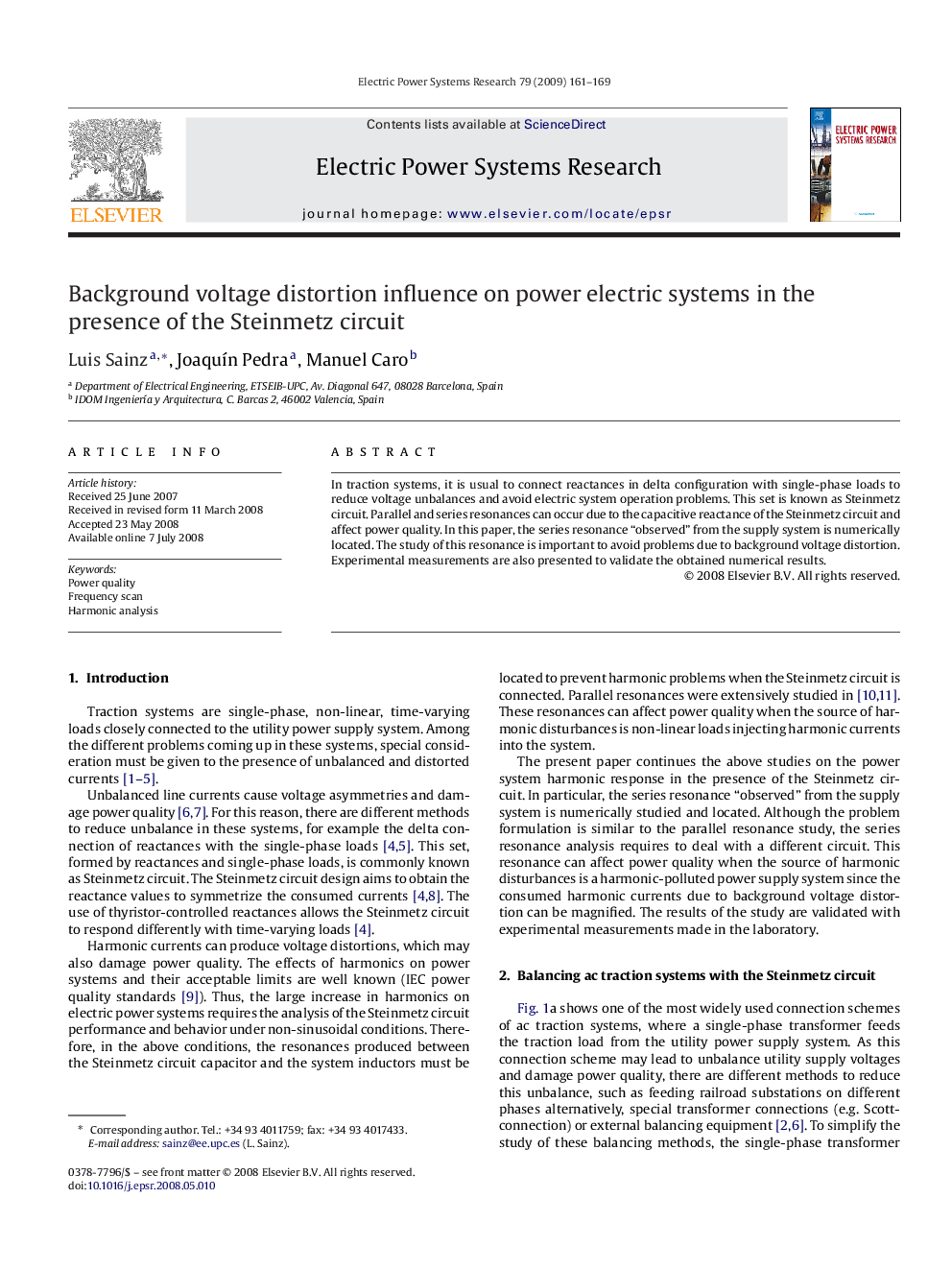 Background voltage distortion influence on power electric systems in the presence of the Steinmetz circuit