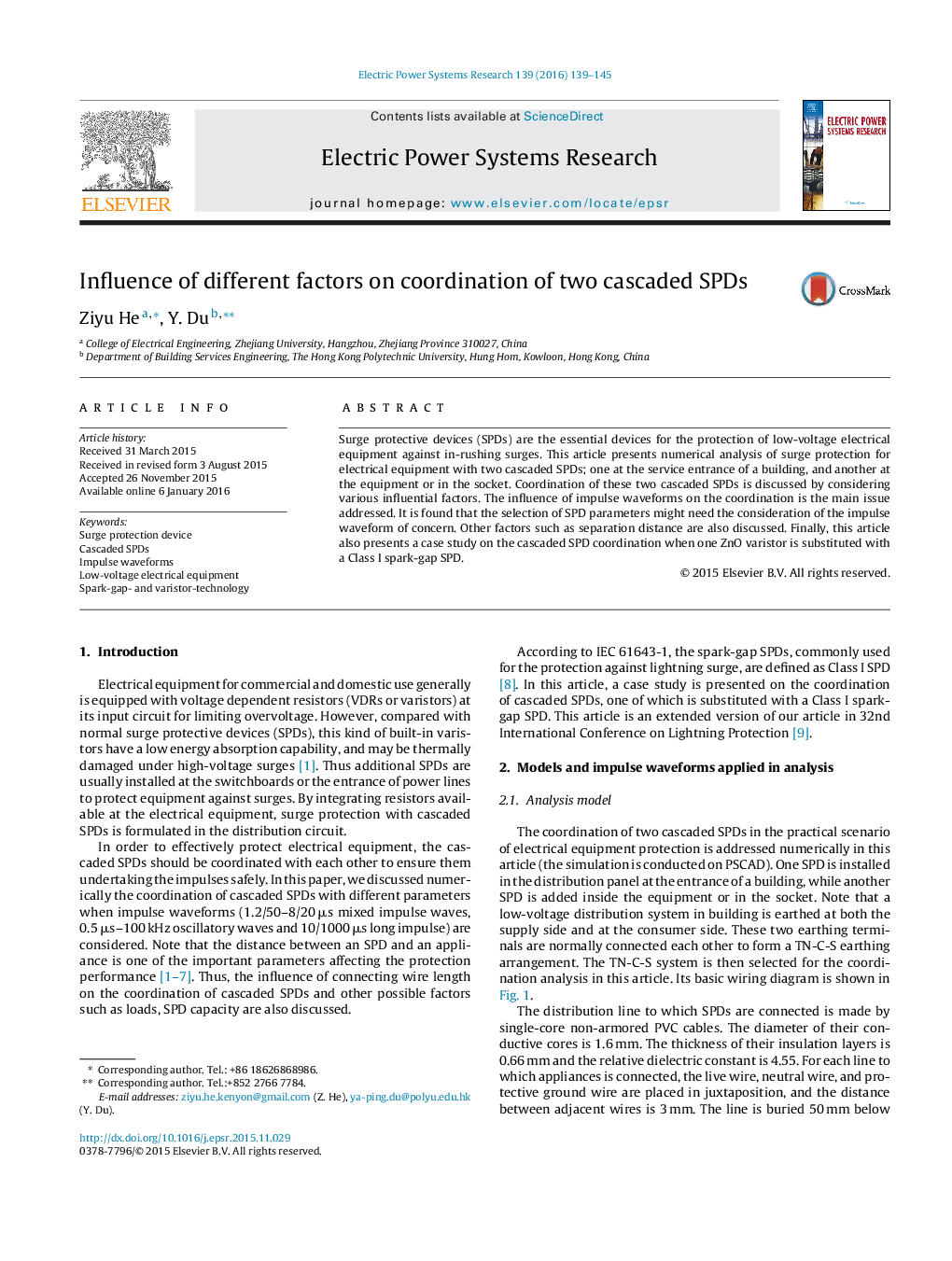 Influence of different factors on coordination of two cascaded SPDs