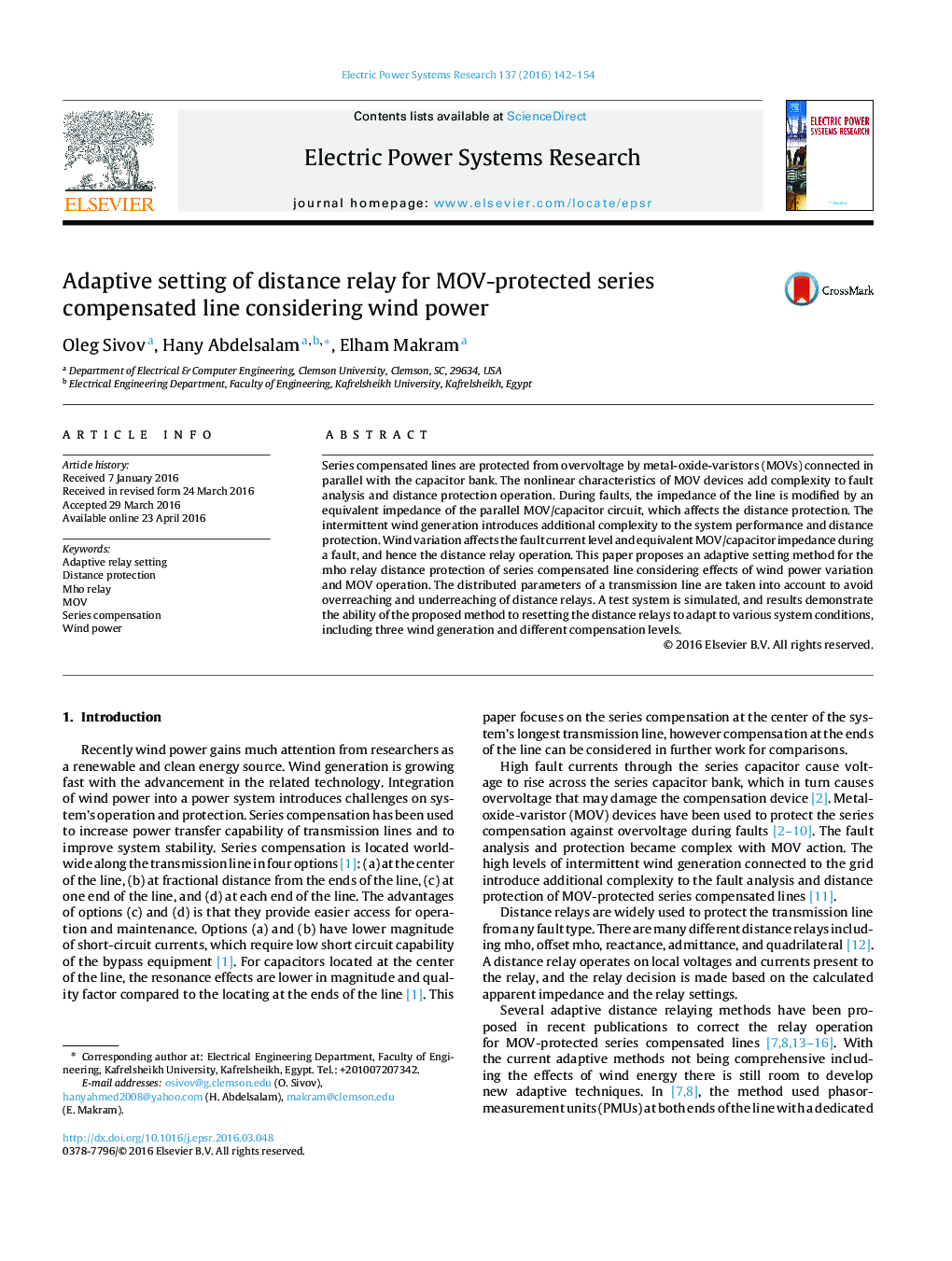 Adaptive setting of distance relay for MOV-protected series compensated line considering wind power