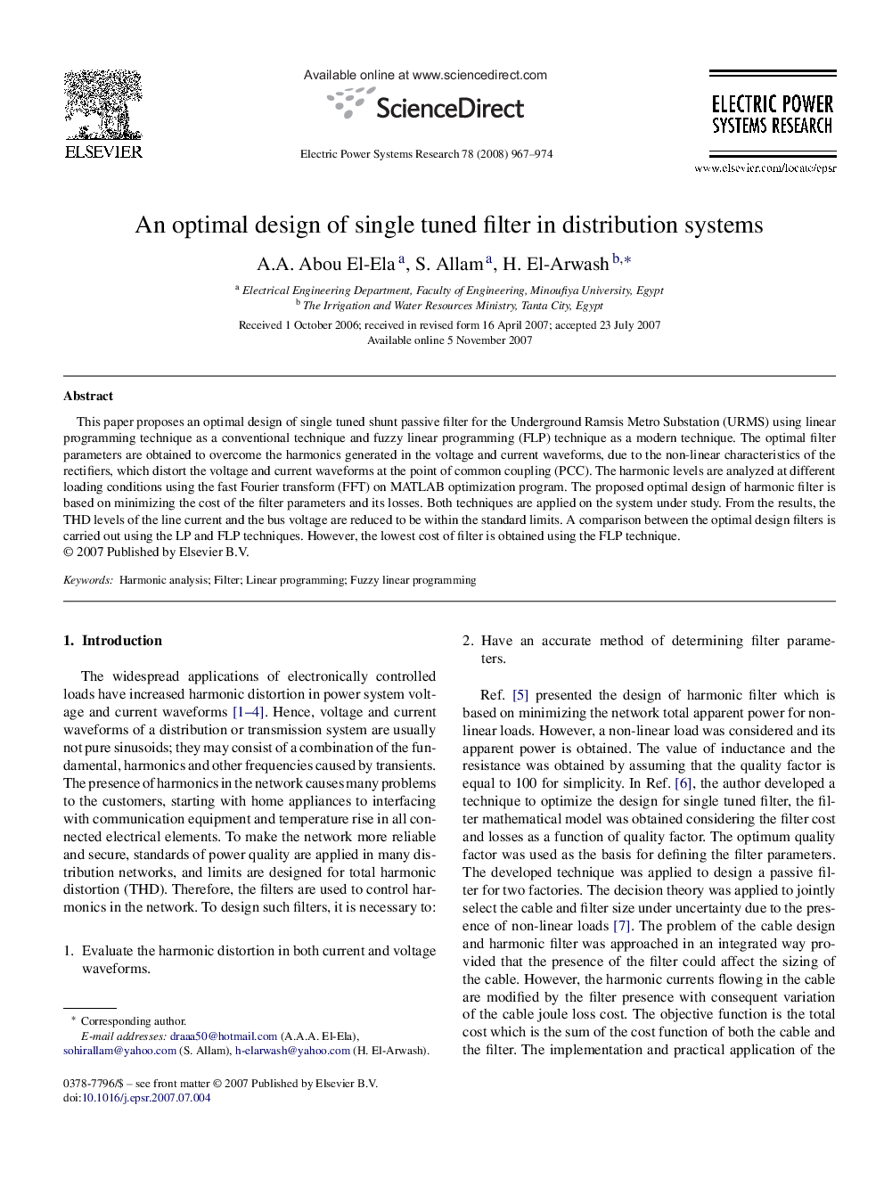 An optimal design of single tuned filter in distribution systems