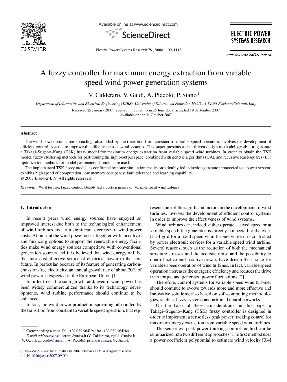 A fuzzy controller for maximum energy extraction from variable speed wind power generation systems