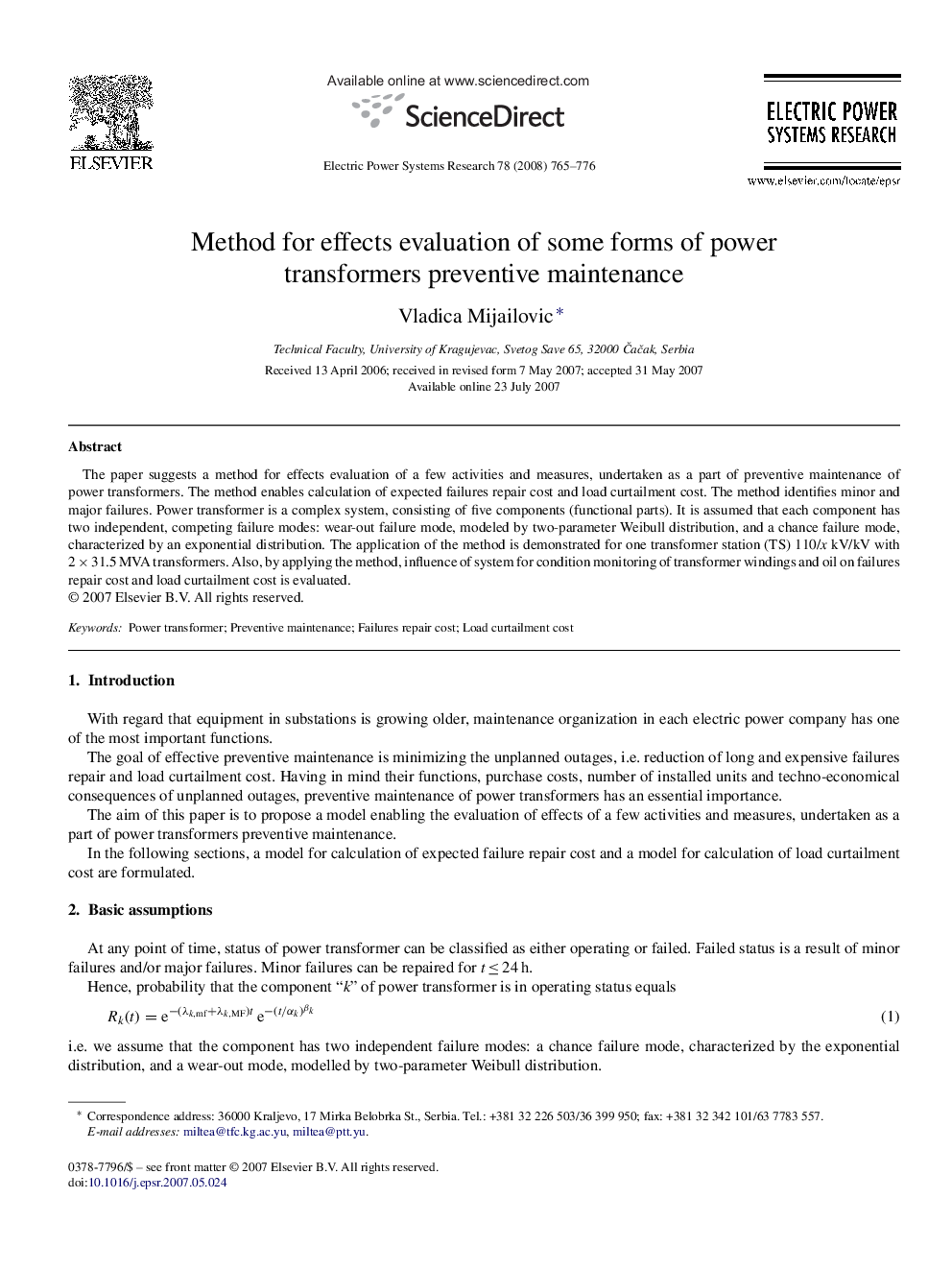 Method for effects evaluation of some forms of power transformers preventive maintenance