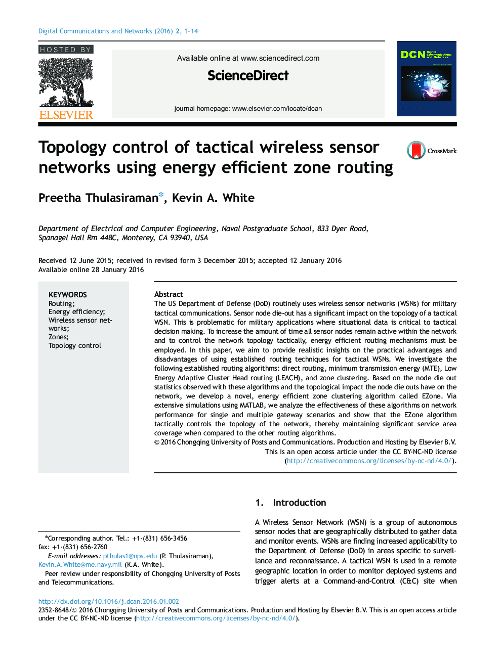 کنترل توپولوژی شبکه های حسگر تاکتیکی با استفاده از مسیریابی منطقه ای با کارایی انرژی 