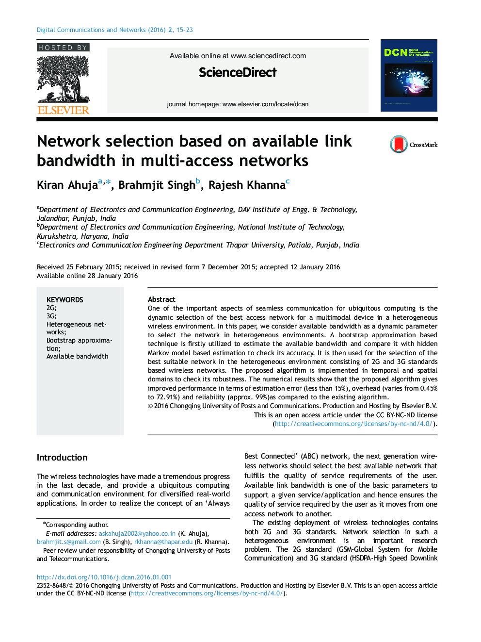 Network selection based on available link bandwidth in multi-access networks 