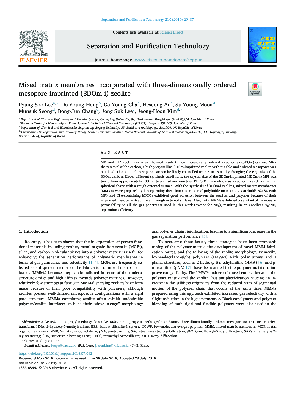 Mixed matrix membranes incorporated with three-dimensionally ordered mesopore imprinted (3DOm-i) zeolite