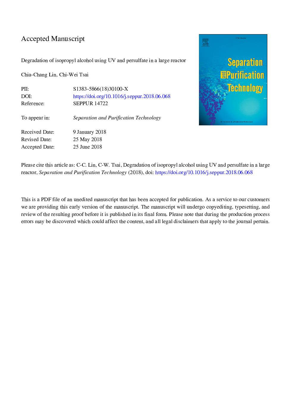 Degradation of isopropyl alcohol using UV and persulfate in a large reactor