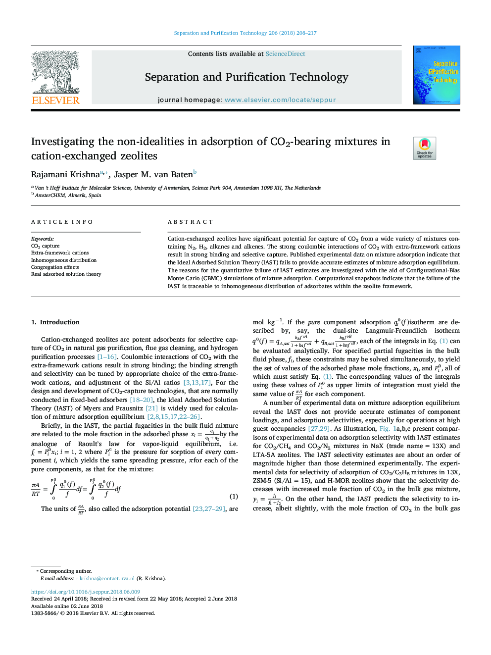 Investigating the non-idealities in adsorption of CO2-bearing mixtures in cation-exchanged zeolites