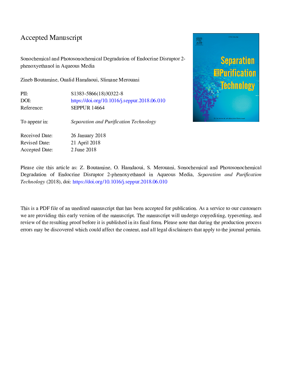 Sonochemical and photosonochemical degradation of endocrine disruptor 2-phenoxyethanol in aqueous media