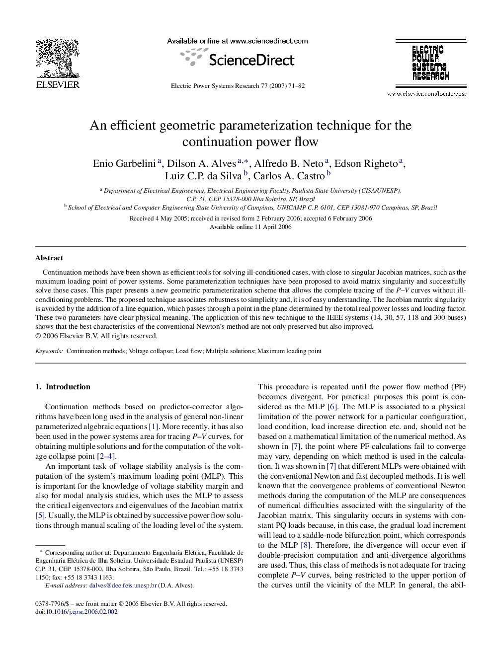 An efficient geometric parameterization technique for the continuation power flow