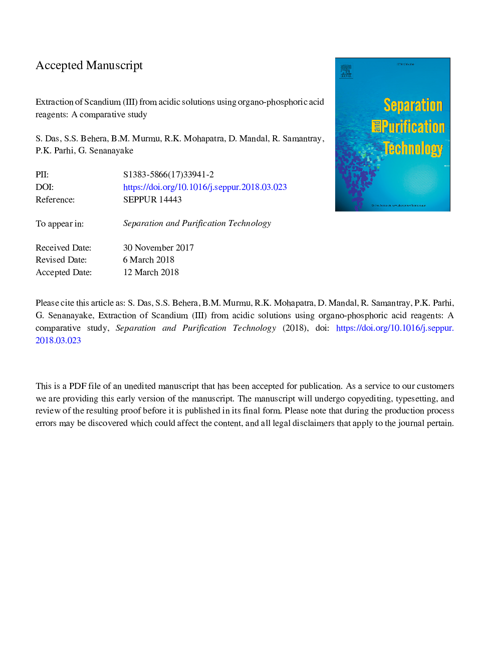 Extraction of scandium(III) from acidic solutions using organo-phosphoric acid reagents: A comparative study