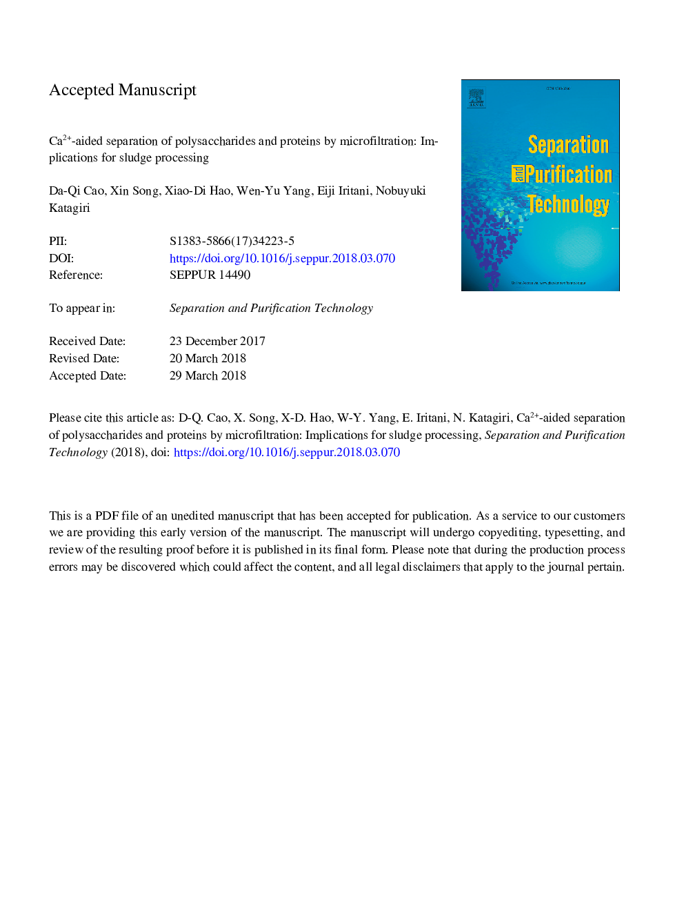 Ca2+-aided separation of polysaccharides and proteins by microfiltration: Implications for sludge processing