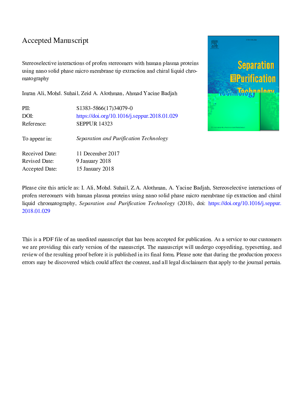 Stereoselective interactions of profen stereomers with human plasma proteins using nano solid phase micro membrane tip extraction and chiral liquid chromatography