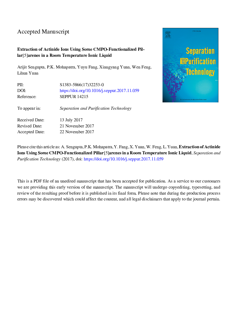 Extraction of actinide ions using three CMPO-functionalized pillar[5]arenes in a room temperature ionic liquid