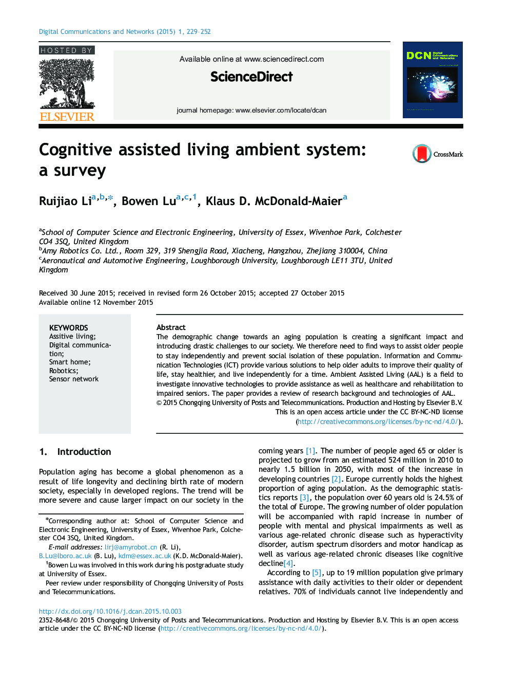 Cognitive assisted living ambient system: a survey 