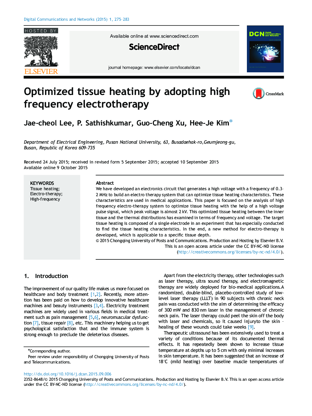 Optimized tissue heating by adopting high frequency electrotherapy 