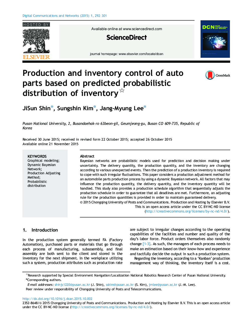 Production and inventory control of auto parts based on predicted probabilistic distribution of inventory 