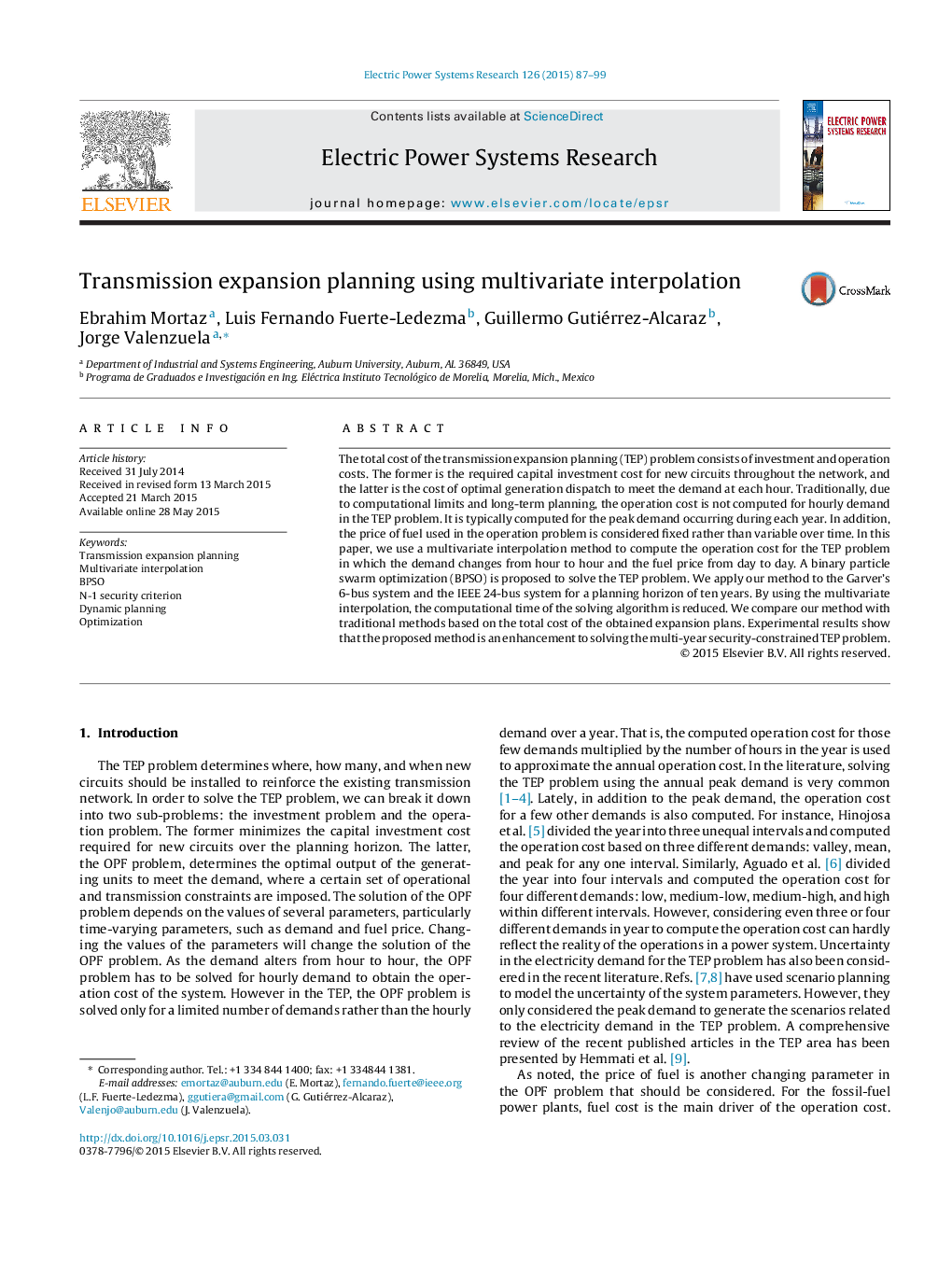 Transmission expansion planning using multivariate interpolation