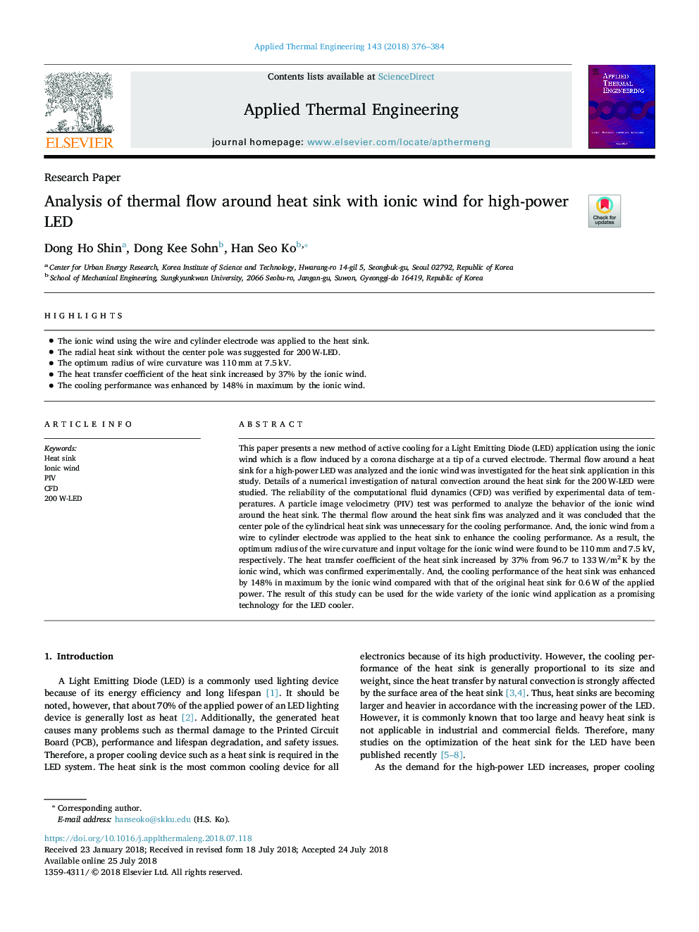 Analysis of thermal flow around heat sink with ionic wind for high-power LED