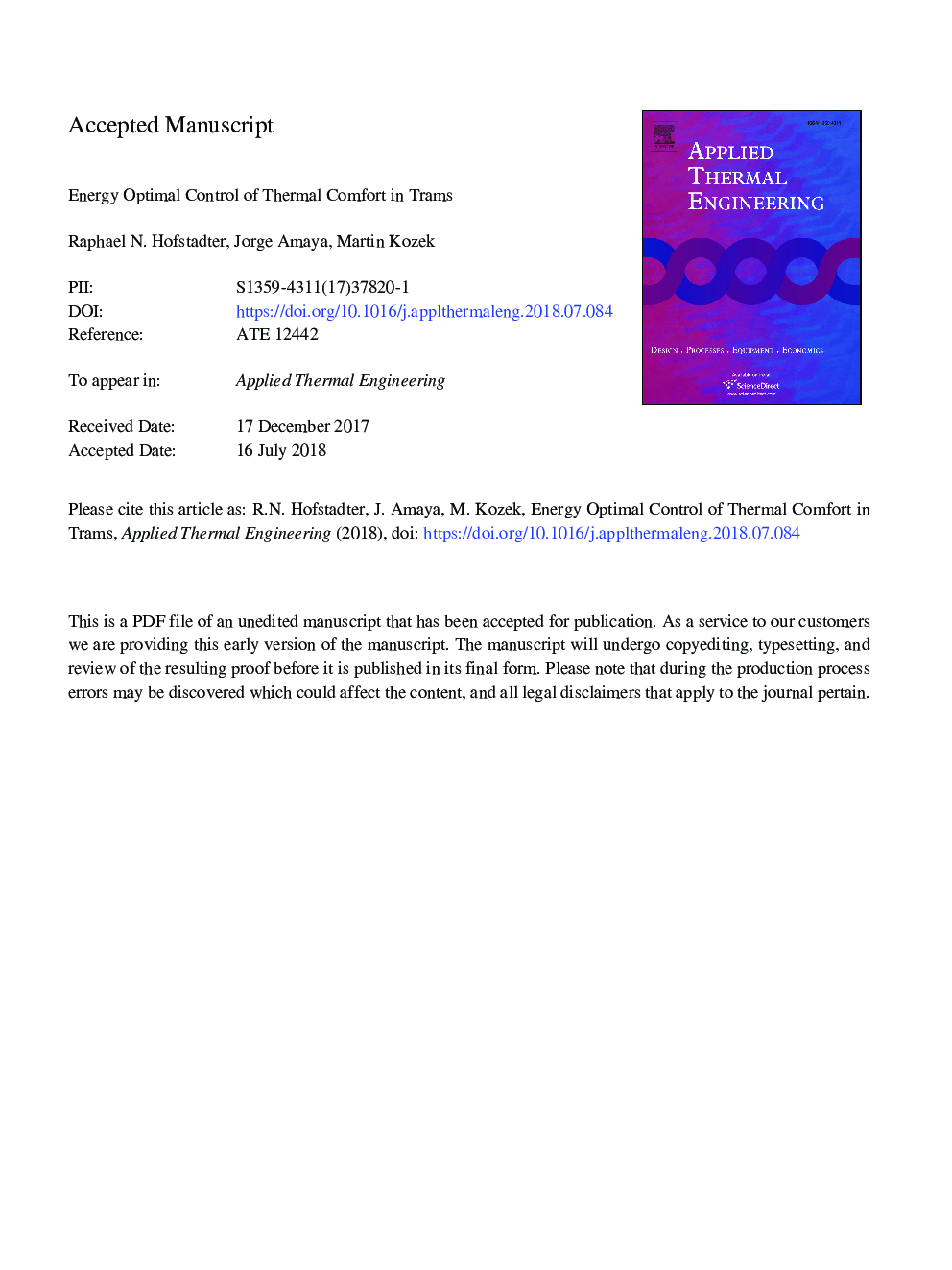 Energy optimal control of thermal comfort in trams