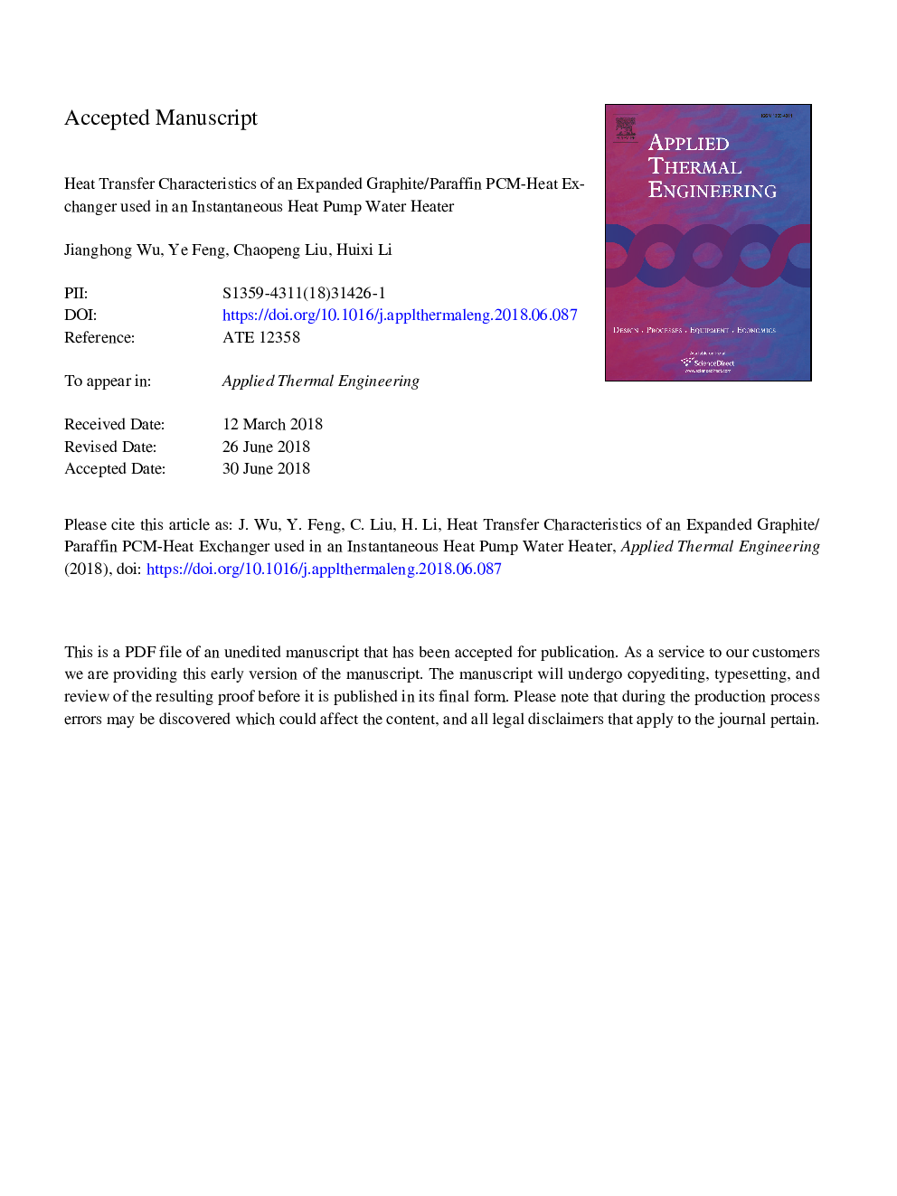 Heat transfer characteristics of an expanded graphite/paraffin PCM-heat exchanger used in an instantaneous heat pump water heater